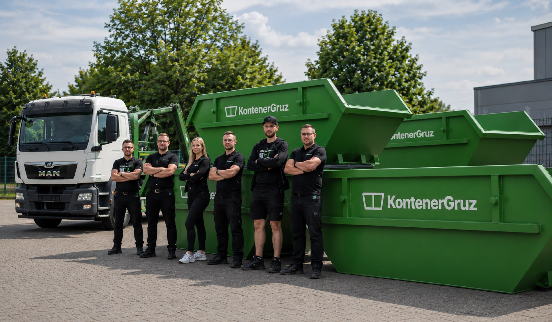 Pracownik KontenerGruz podstawia kontener na gruz pod adresem klienta